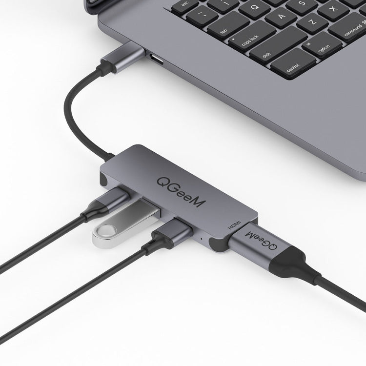 QGeeM UH04-1 4 In 1 USB 3.0 มัลติฟังก์ชั่น Type-C Extension HUB Adapter, 4 In 1