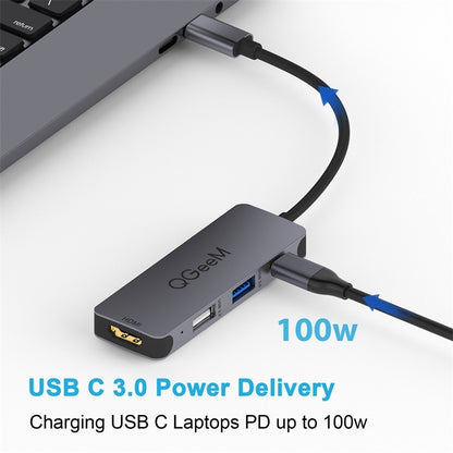 QGeeM UH04-1 4 In 1 USB 3.0 มัลติฟังก์ชั่น Type-C Extension HUB Adapter, 4 In 1