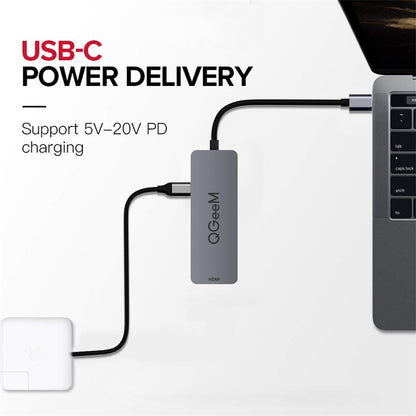 QGeeM UH04-1 4 In 1 USB 3.0 มัลติฟังก์ชั่น Type-C Extension HUB Adapter, 4 In 1