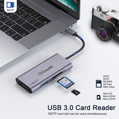 QGeeM 7 In 1 มัลติฟังก์ชั่น USB3.0 TYPE-C Extension HUB Adapter, QG-UH07-3(7 In 1)