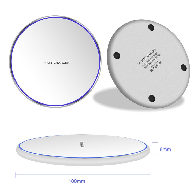 เครื่องชาร์จไร้สายโลหะกลม 15W ชาร์จเร็วอัจฉริยะ, Black + Black Surface, Silver + White Surface, Red + Black Surface, Gold + White Surface, Mirror Black, Mirror White