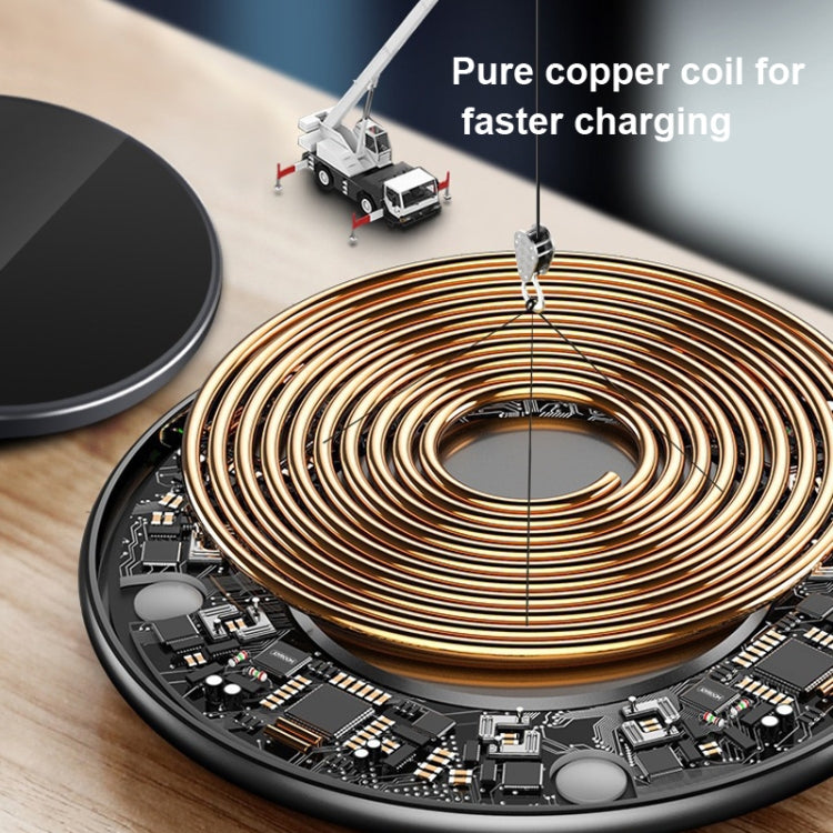 เครื่องชาร์จไร้สายโลหะกลม 15W ชาร์จเร็วอัจฉริยะ, Black + Black Surface, Silver + White Surface, Red + Black Surface, Gold + White Surface, Mirror Black, Mirror White