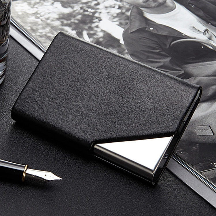 Men Leather Stainless Steel Business Card Clamp
