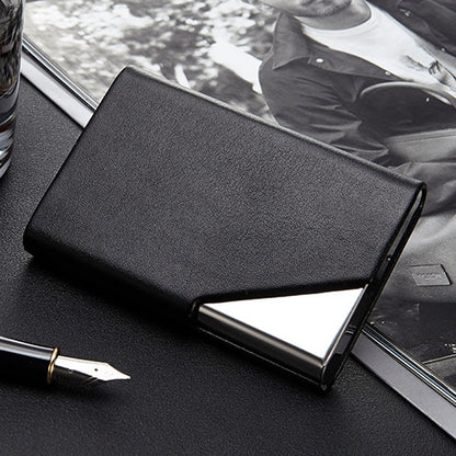 Men Leather Stainless Steel Business Card Clamp