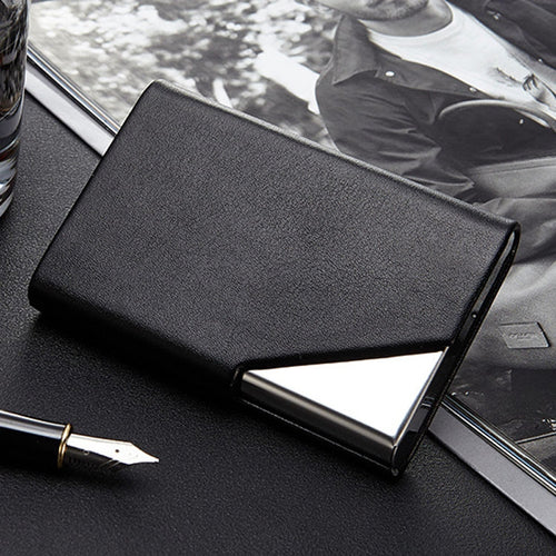 Men Leather Stainless Steel Business Card Clamp