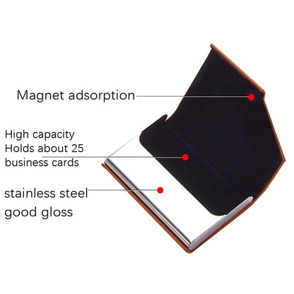 Men Leather Stainless Steel Business Card Clamp