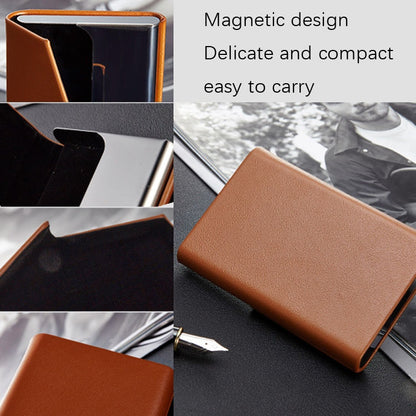 Men Leather Stainless Steel Business Card Clamp