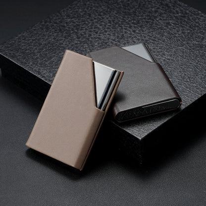 Men Leather Stainless Steel Business Card Clamp