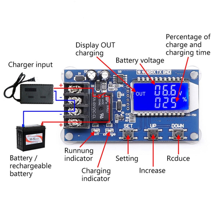 XY-L10A 6-60V CNC ปิดสวิตช์ป้องกันการชาร์จเต็ม