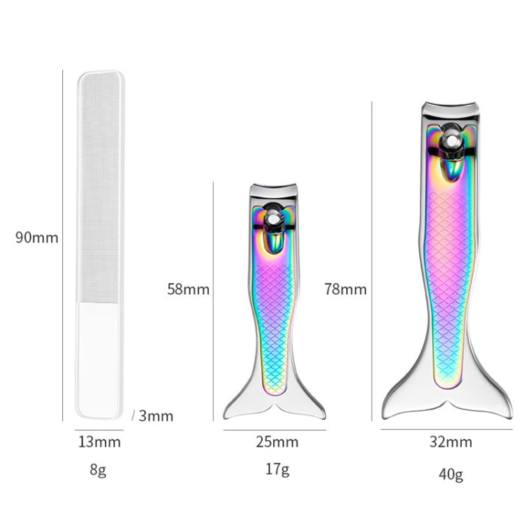 กรรไกรตัดเล็บสีไทเทเนี่ยม Gradient Mermaid Handle Nail Clipper Nail Art Tool, 3 PCS Small, 3 PCS Large