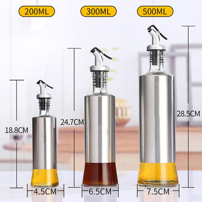 4 PCS สแตนเลสแก้วน้ำมันขวดครัวกดขวดปรุงรส, 200ml, 300ml, 500ml