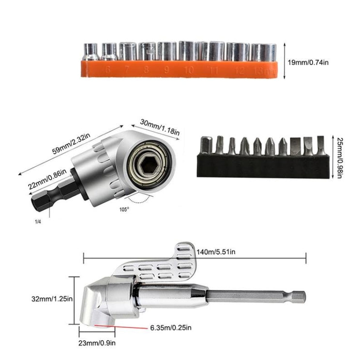 22 PCS / Set ไขควง มุม Universal Soft Shaft Hex Handle Batch Combination Tool, 22 PCS / Set Shaft Hex