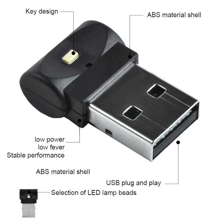 2 PCS Car USB Atmosphere Light LED ไฟประดับตกแต่ง, Colorful Adjustable