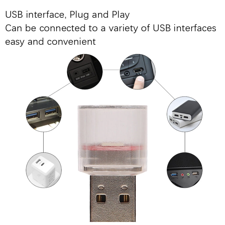 10 PCS รถตกแต่ง USB Universal LED Atmosphere Lamp, White, Ice Blue, Purple, Red, Yellow, Deep Blue, Colorful Flash, Colorful Slow Flash