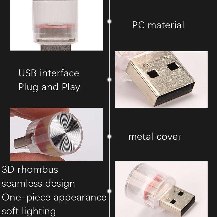 10 PCS รถตกแต่ง USB Universal LED Atmosphere Lamp, White, Ice Blue, Purple, Red, Yellow, Deep Blue, Colorful Flash, Colorful Slow Flash