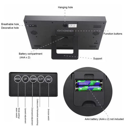 หน้าจอ LCD ขนาดใหญ่ นาฬิกาติดผนัง นาฬิกาปลุกอิเล็กทรอนิกส์แบบมินิมอล, Large Screen LCD