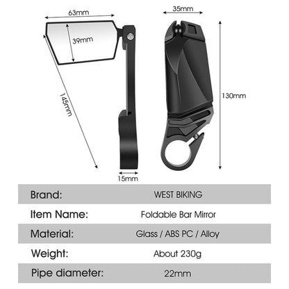 WEST BIKING กระจกพับแฮนด์จักรยาน, WEST BIKING Folding Mirror