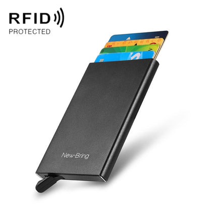 NEWBRING Metal Wallet Automatic Pop-up Anti-degaussing Card Holder, Black, Grey, Black With Back Stickers, Gray With Back Stickers