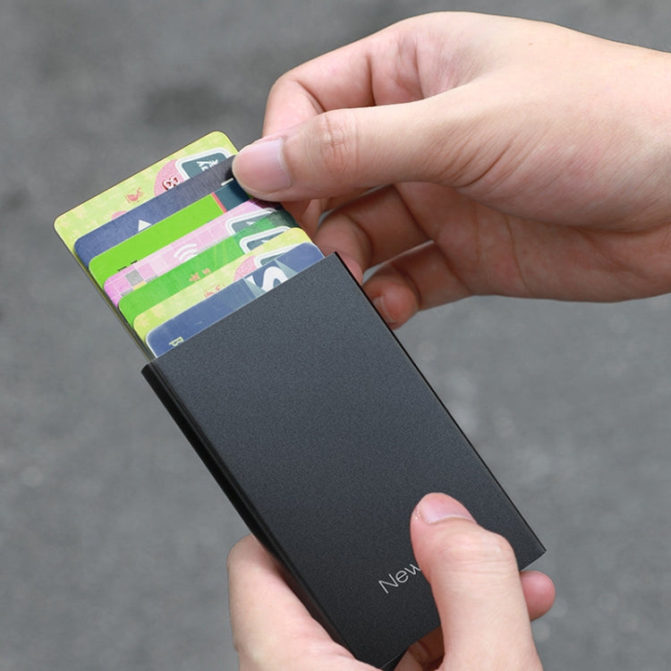 NEWBRING Metal Wallet Automatic Pop-up Anti-degaussing Card Holder, Black, Grey, Black With Back Stickers, Gray With Back Stickers