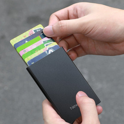 NEWBRING Metal Wallet Automatic Pop-up Anti-degaussing Card Holder, Black, Grey, Black With Back Stickers, Gray With Back Stickers