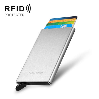 NEWBRING Metal Wallet Automatic Pop-up Anti-degaussing Card Holder, Black, Grey, Black With Back Stickers, Gray With Back Stickers