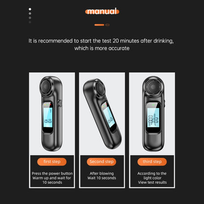 AM01 USB เครื่องทดสอบแอลกอฮอล์แบบรีชาร์จได้ เครื่องทดสอบแอลกอฮอล์ในลมหายใจแบบดิจิตอลแบบใช้มือถือ, AM01