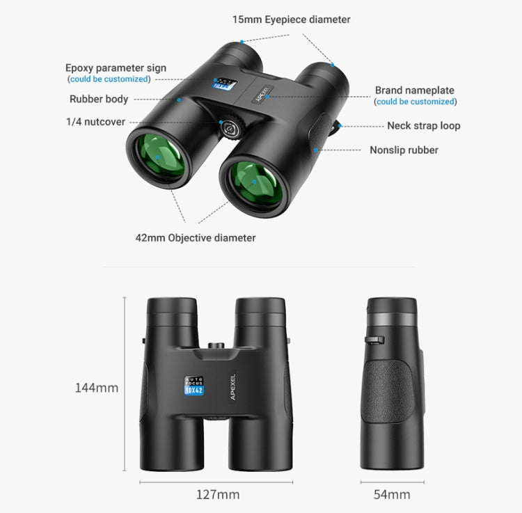 APEXEL 10x42 Fixed Focus Binoculars กล้องโทรทรรศน์ออโต้โฟกัส, APL-RB10X42A