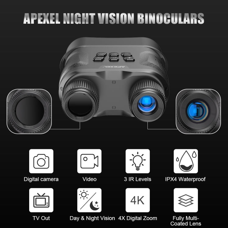 กล้องส่องทางไกล APEXEL Night Vision พร้อมบันทึกวิดีโอกล้องโทรทรรศน์อินฟราเรด HD สำหรับล่าสัตว์, APL-NV008