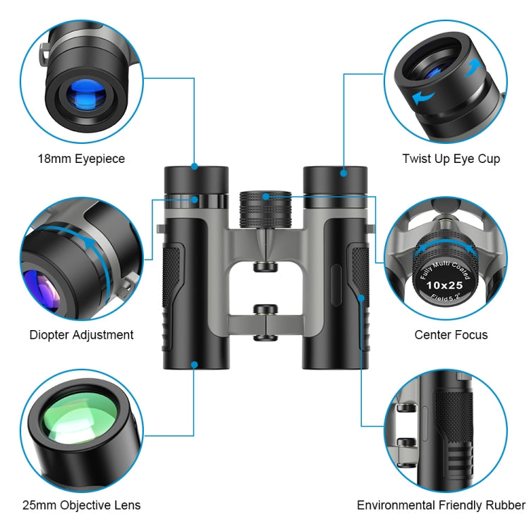 APEXEL 10 x 25 กล้องส่องทางไกล BAK4 Prism Zoom Telescope สำหรับดูนก ล่าสัตว์ เดินป่า, APL-RB10X25