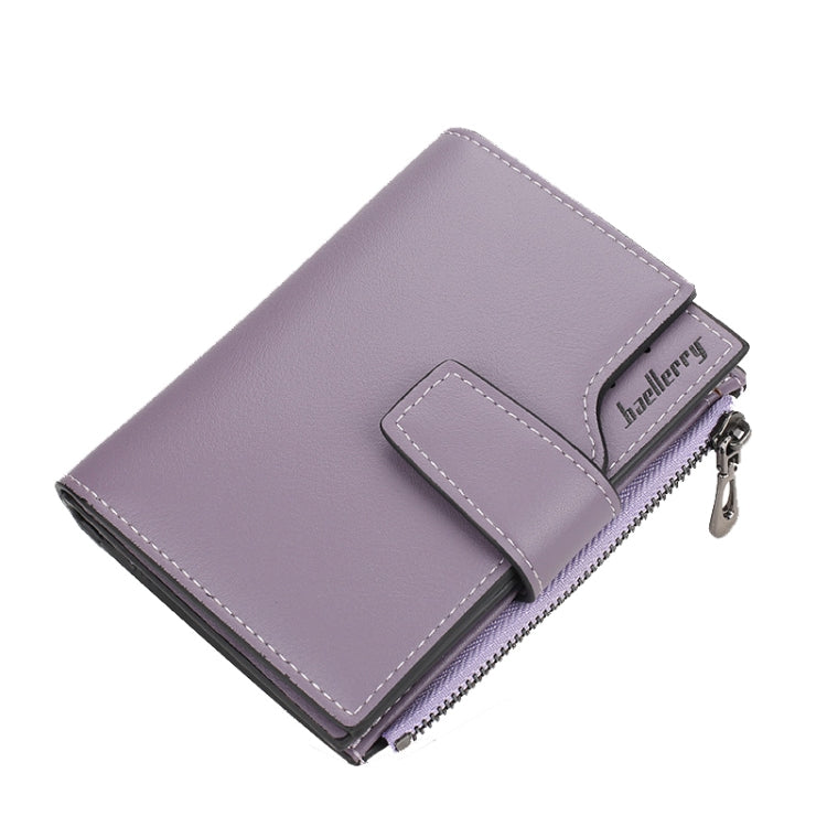 Baellerry N5013 กระเป๋าสตางค์ผู้หญิงทรงครอป มีช่องใส่บัตรหลายช่อง ซิปหัวเข็มขัด กระเป๋าใส่เหรียญ, Purple, Navy Blue, Black, Pink, Jujube Red, Gray Green, Grey, Brown, Dark Pink, Light Blue