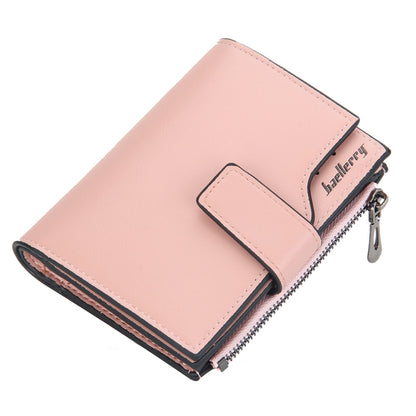 Baellerry N5013 กระเป๋าสตางค์ผู้หญิงทรงครอป มีช่องใส่บัตรหลายช่อง ซิปหัวเข็มขัด กระเป๋าใส่เหรียญ, Purple, Navy Blue, Black, Pink, Jujube Red, Gray Green, Grey, Brown, Dark Pink, Light Blue