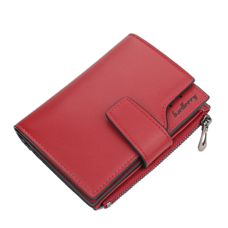 Baellerry N5013 กระเป๋าสตางค์ผู้หญิงทรงครอป มีช่องใส่บัตรหลายช่อง ซิปหัวเข็มขัด กระเป๋าใส่เหรียญ, Purple, Navy Blue, Black, Pink, Jujube Red, Gray Green, Grey, Brown, Dark Pink, Light Blue