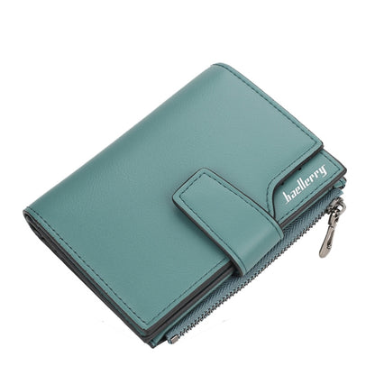 Baellerry N5013 กระเป๋าสตางค์ผู้หญิงทรงครอป มีช่องใส่บัตรหลายช่อง ซิปหัวเข็มขัด กระเป๋าใส่เหรียญ, Purple, Navy Blue, Black, Pink, Jujube Red, Gray Green, Grey, Brown, Dark Pink, Light Blue