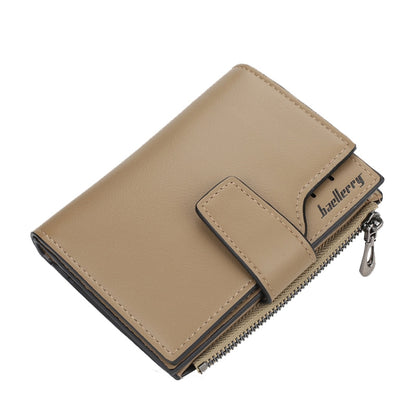 Baellerry N5013 กระเป๋าสตางค์ผู้หญิงทรงครอป มีช่องใส่บัตรหลายช่อง ซิปหัวเข็มขัด กระเป๋าใส่เหรียญ, Purple, Navy Blue, Black, Pink, Jujube Red, Gray Green, Grey, Brown, Dark Pink, Light Blue