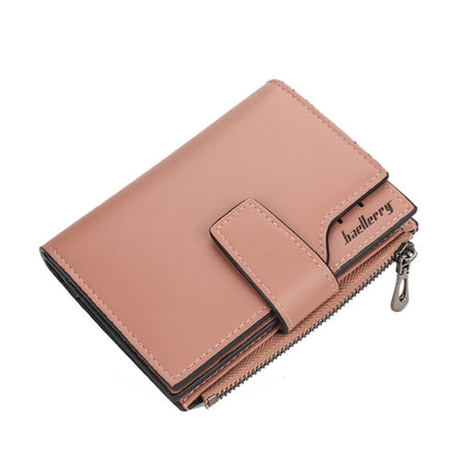 Baellerry N5013 กระเป๋าสตางค์ผู้หญิงทรงครอป มีช่องใส่บัตรหลายช่อง ซิปหัวเข็มขัด กระเป๋าใส่เหรียญ, Purple, Navy Blue, Black, Pink, Jujube Red, Gray Green, Grey, Brown, Dark Pink, Light Blue