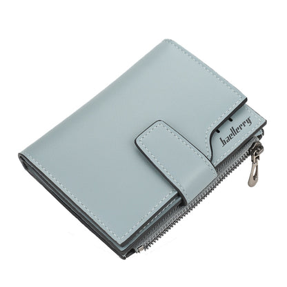 Baellerry N5013 กระเป๋าสตางค์ผู้หญิงทรงครอป มีช่องใส่บัตรหลายช่อง ซิปหัวเข็มขัด กระเป๋าใส่เหรียญ, Purple, Navy Blue, Black, Pink, Jujube Red, Gray Green, Grey, Brown, Dark Pink, Light Blue