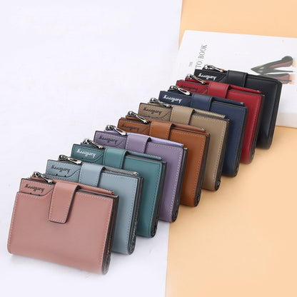 Baellerry N5013 กระเป๋าสตางค์ผู้หญิงทรงครอป มีช่องใส่บัตรหลายช่อง ซิปหัวเข็มขัด กระเป๋าใส่เหรียญ, Purple, Navy Blue, Black, Pink, Jujube Red, Gray Green, Grey, Brown, Dark Pink, Light Blue