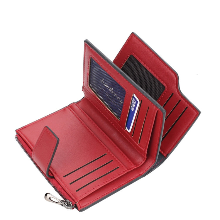 Baellerry N5013 กระเป๋าสตางค์ผู้หญิงทรงครอป มีช่องใส่บัตรหลายช่อง ซิปหัวเข็มขัด กระเป๋าใส่เหรียญ, Purple, Navy Blue, Black, Pink, Jujube Red, Gray Green, Grey, Brown, Dark Pink, Light Blue