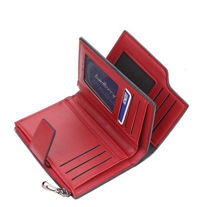 Baellerry N5013 กระเป๋าสตางค์ผู้หญิงทรงครอป มีช่องใส่บัตรหลายช่อง ซิปหัวเข็มขัด กระเป๋าใส่เหรียญ, Purple, Navy Blue, Black, Pink, Jujube Red, Gray Green, Grey, Brown, Dark Pink, Light Blue