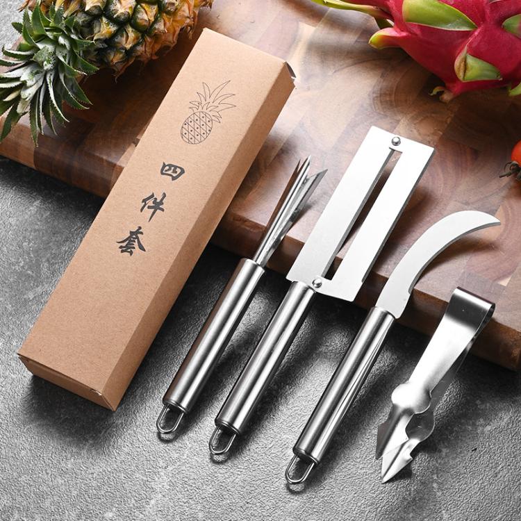 4 In 1 สแตนเลสมีดสับปะรดมีดผลไม้เครื่องปอกอ้อย, Pineapple Knife