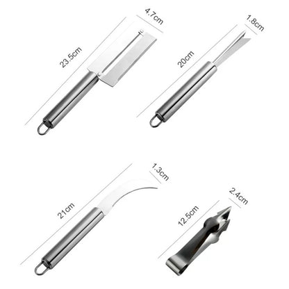 4 In 1 สแตนเลสมีดสับปะรดมีดผลไม้เครื่องปอกอ้อย, Pineapple Knife