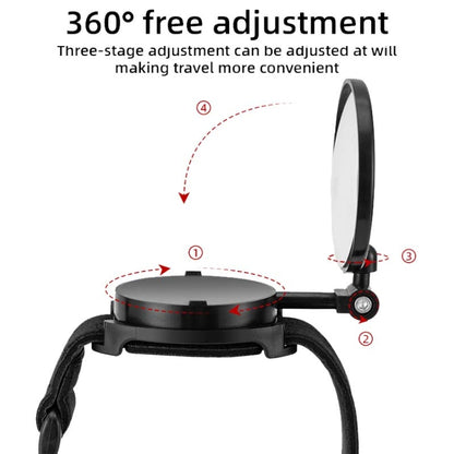 กระจกมองหลังจักรยานพร้อมสายรัดข้อมือ กระจกหมุนได้ 360 องศา, Wristband Rotating Mirror