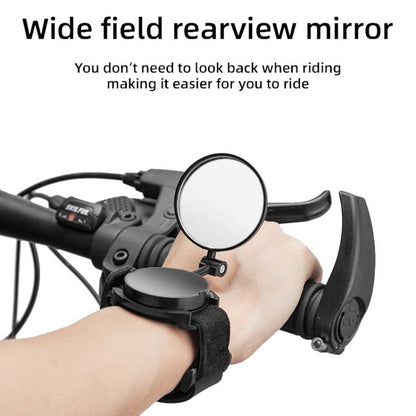 กระจกมองหลังจักรยานพร้อมสายรัดข้อมือ กระจกหมุนได้ 360 องศา, Wristband Rotating Mirror