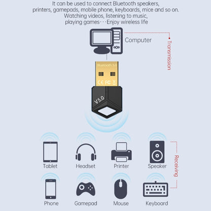 2 PCS USB Bluetooth Adapter 5.0PC คอมพิวเตอร์รับส่งสัญญาณเสียงไร้สาย, สี: ดำ, M25