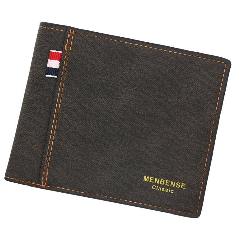 MenBense Frosted PU Short Large Capacity Fashion Retro Three Fold Bag Men Wallet, สีดำ, Navy, สีน้ำตาลเข้ม, Light-Light
