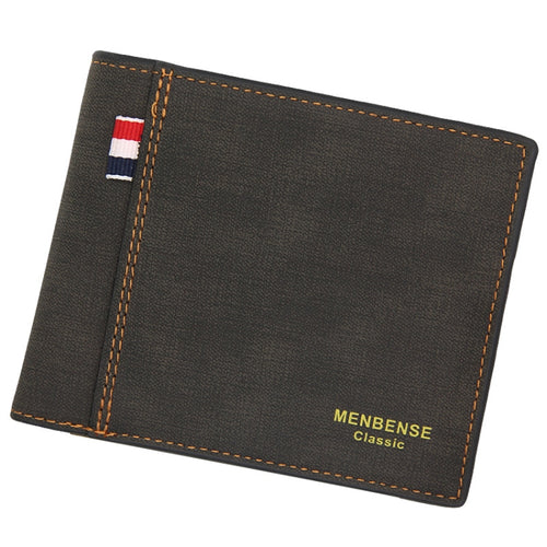 MenBense Frosted PU Short Large Capacity Fashion Retro Three Fold Bag Men Wallet, สีดำ, Navy, สีน้ำตาลเข้ม, Light-Light