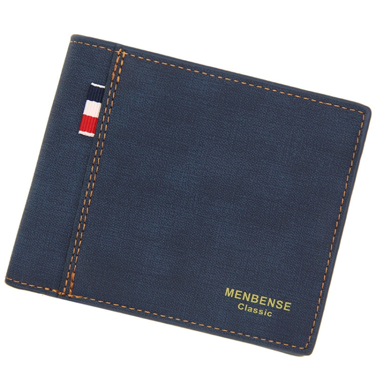 MenBense Frosted PU Short Large Capacity Fashion Retro Three Fold Bag Men Wallet, สีดำ, Navy, สีน้ำตาลเข้ม, Light-Light