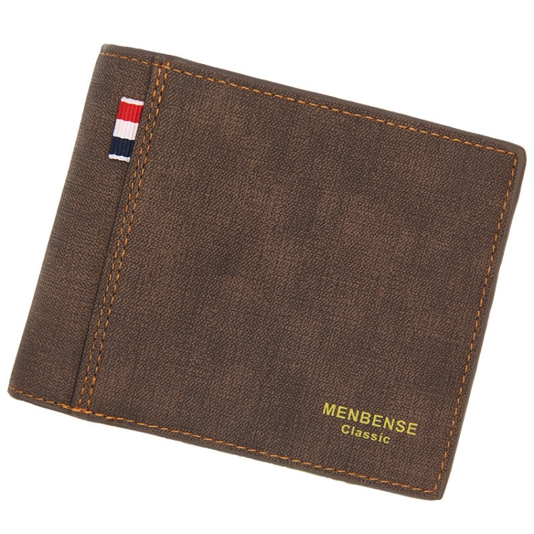 MenBense Frosted PU Short Large Capacity Fashion Retro Three Fold Bag Men Wallet, สีดำ, Navy, สีน้ำตาลเข้ม, Light-Light