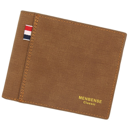 MenBense Frosted PU Short Large Capacity Fashion Retro Three Fold Bag Men Wallet, สีดำ, Navy, สีน้ำตาลเข้ม, Light-Light