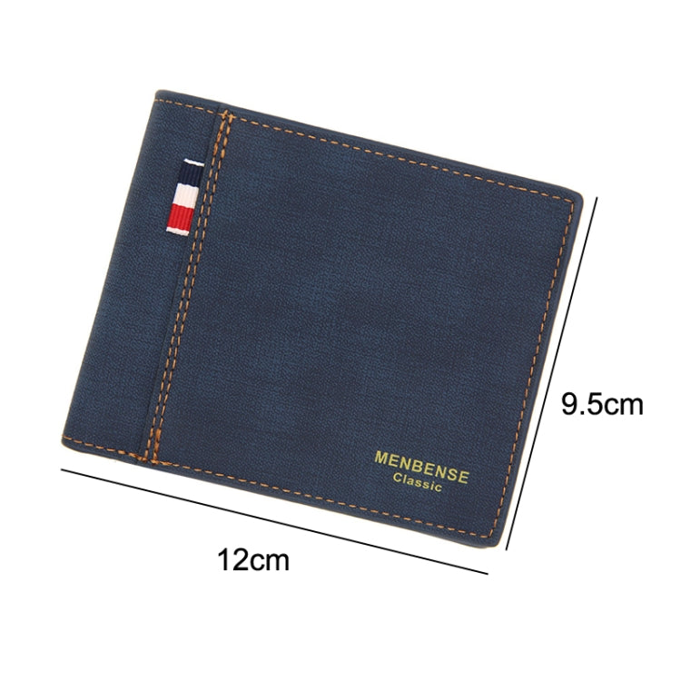 MenBense Frosted PU Short Large Capacity Fashion Retro Three Fold Bag Men Wallet, สีดำ, Navy, สีน้ำตาลเข้ม, Light-Light